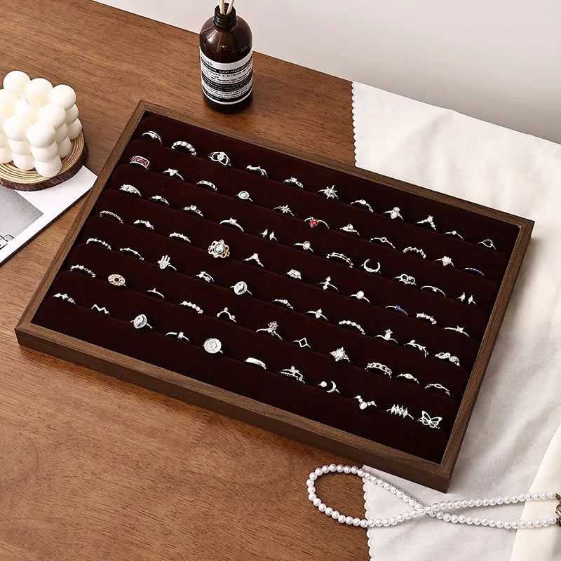 Walnut Wood Jewelry Display Tray Earring Necklace Bracelet Ring Stand Night Market Stall Props Luxury Style Jewelry Holder