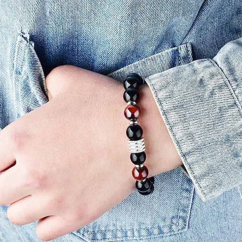hip-hop retro geometric stainless steel stone beaded men's bracelets