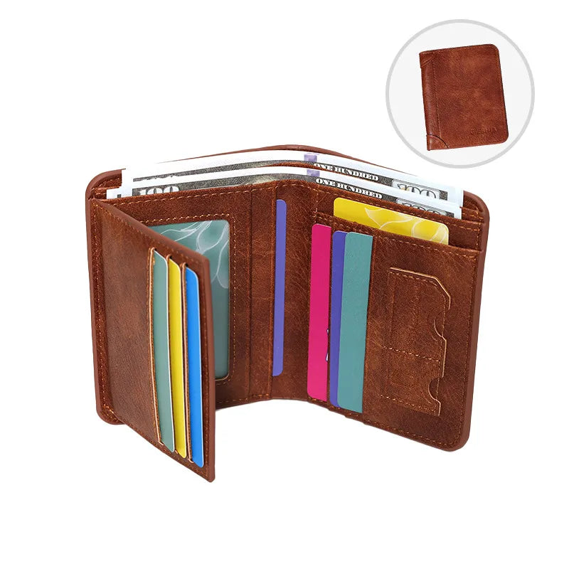 Men's Solid Color Pu Leather Folding Small Wallets