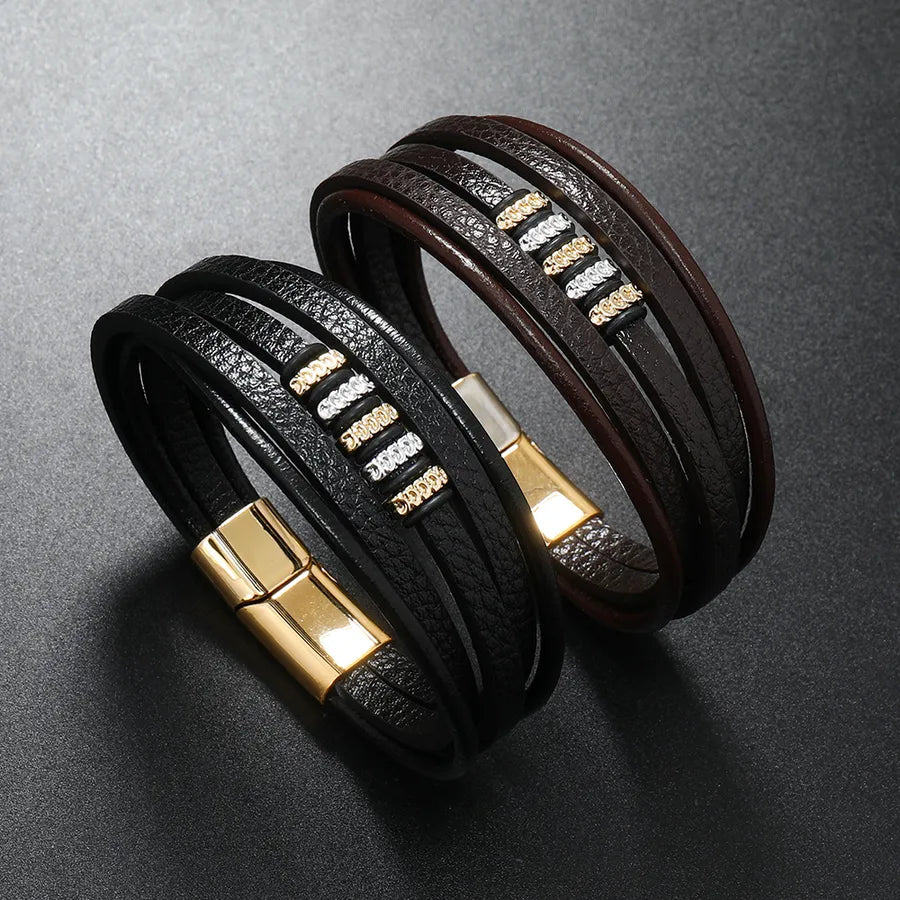Simple Style Classic Style Geometric Pu Leather Alloy Men's Bracelets Men Cord & Leather Bracelets