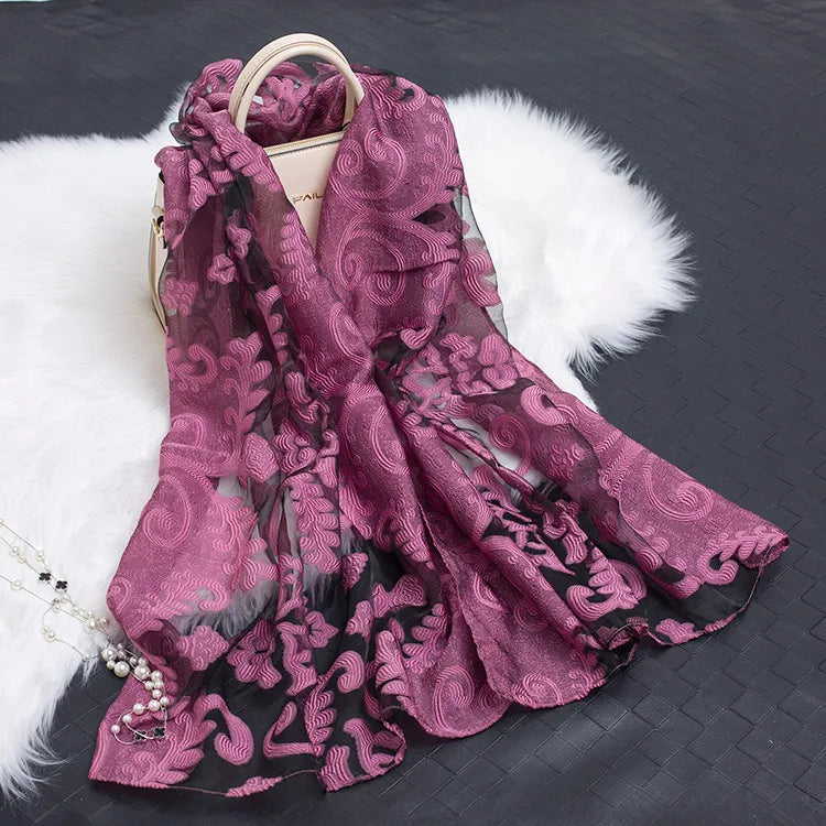women's simple style color block organza scarf