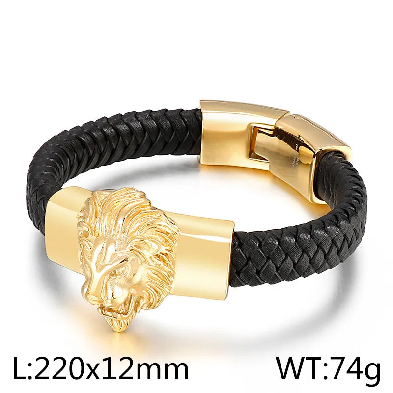 Punk Streetwear Animal Lion Stainless Steel 18K Gold Plated Men'S Bangle