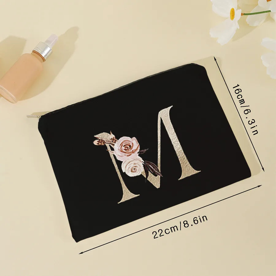 vintage style letter flower polyester square makeup bags