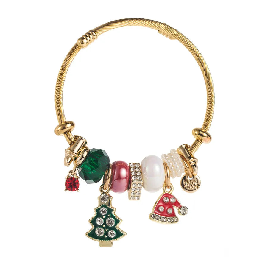 Fashionable Stainless Steel Christmas Elements Bracelet With Pendant Festive Snowman Shoe Christmas Tree Design For Party
