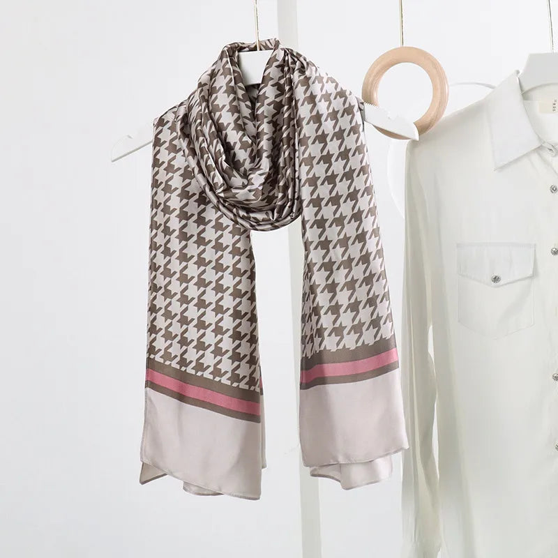 women's fashion letter plaid satin printing silk scarves