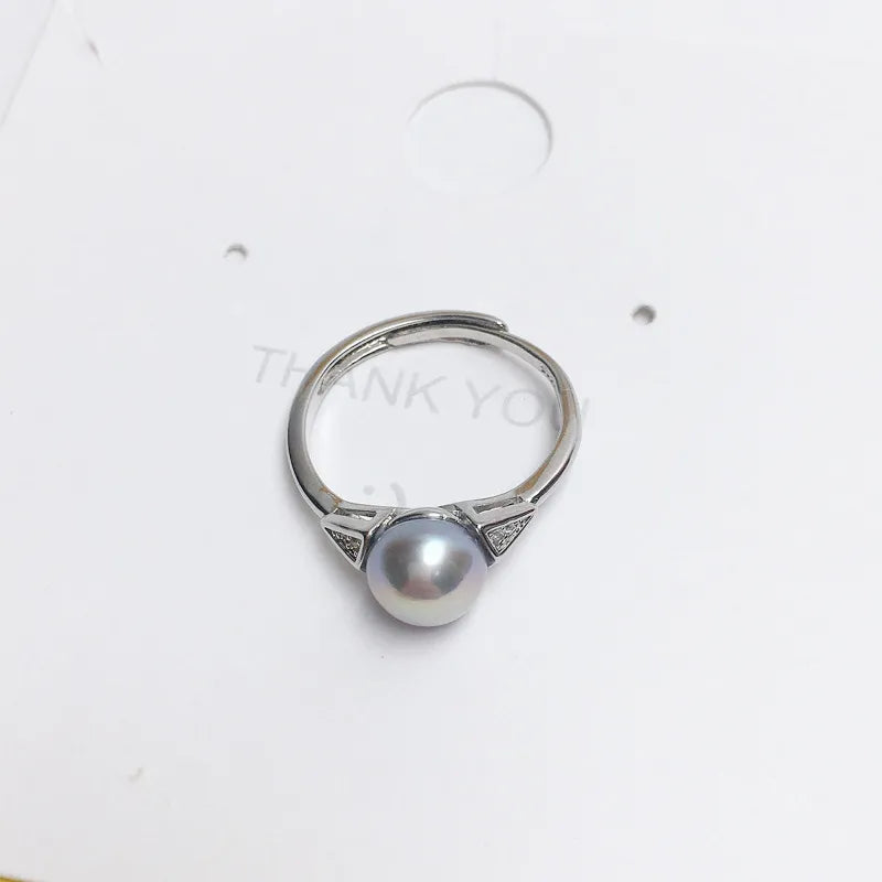925 half silver fashion simple pearl ring natural freshwater pearl ring copper gold plated live supply wholesale