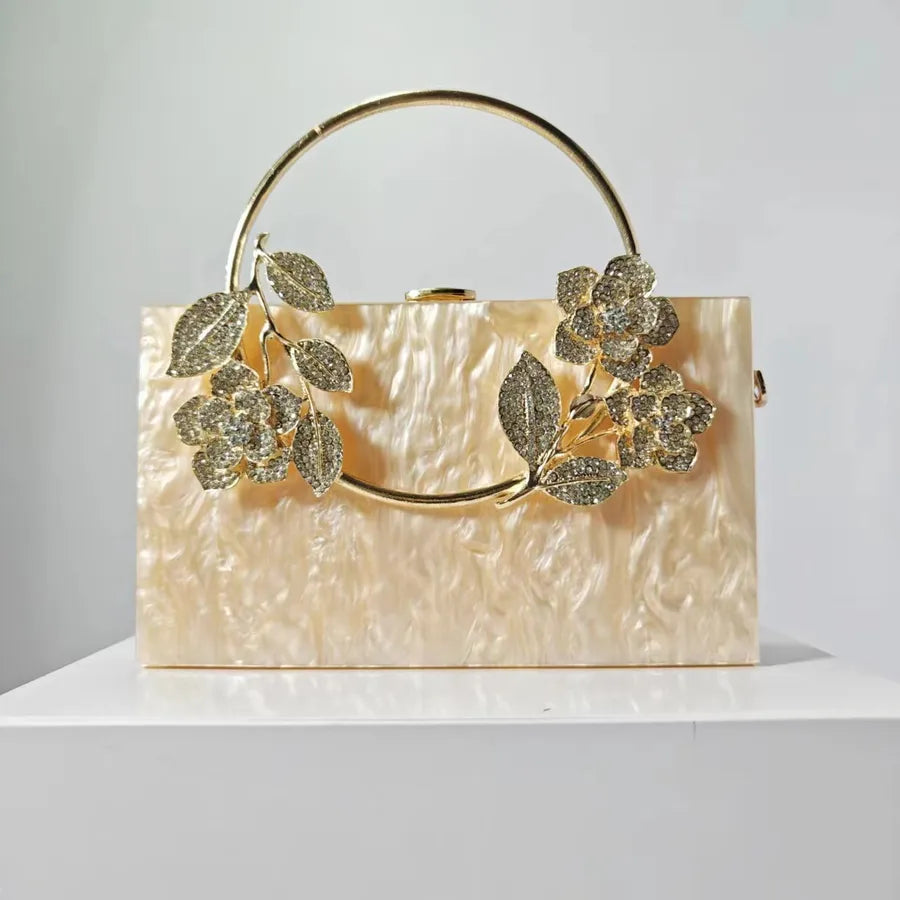 Ladies New Flower Acrylic Evening Bag One Shoulder Crossbody Wedding Banquet Clutch Chain Bag