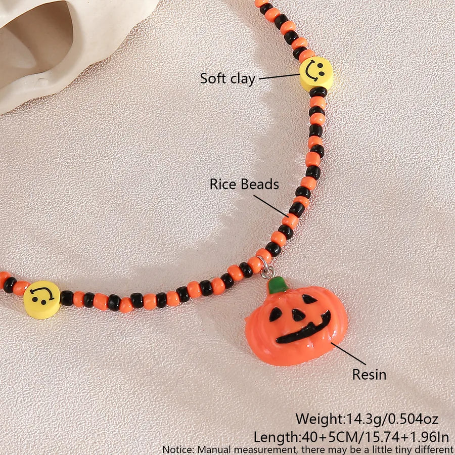 Gothic Halloween Pumpkin Smiley Pendant Necklace Bracelet Set Dark Style Resin Jewelry For Men And Women