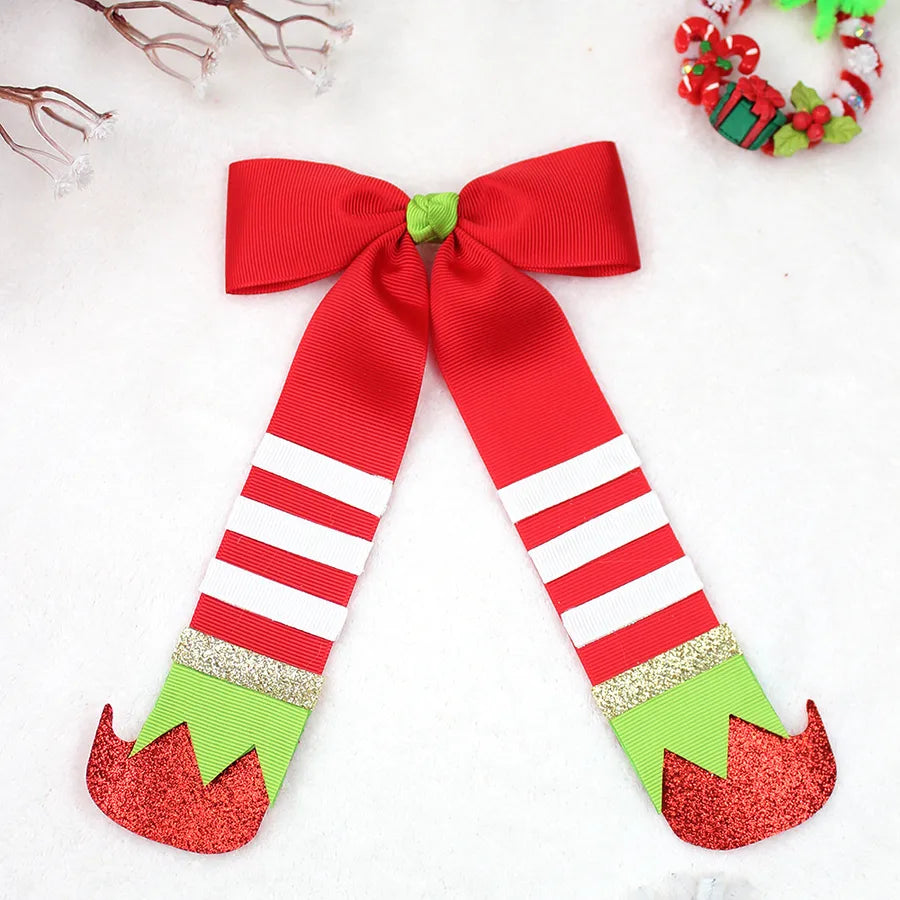 Christmas Boot Hair Clip Butterfly Knot Sash Red And Green Color Matching Christmas Costume Headwear Girls Cute Hair Accessories