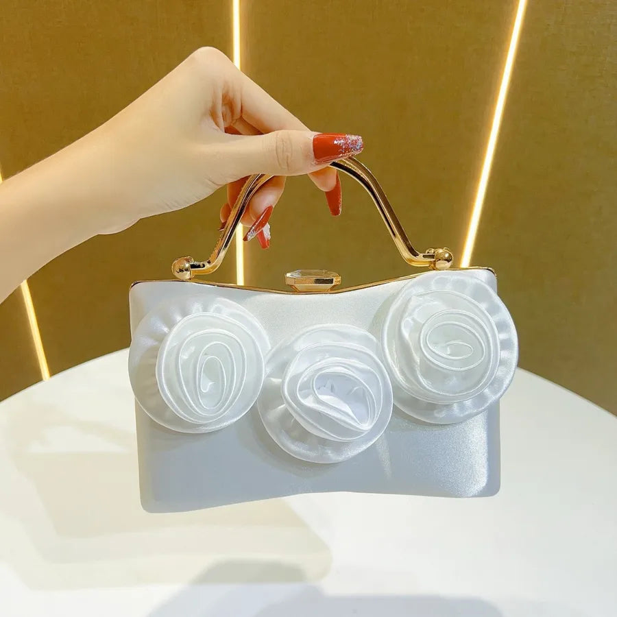 New Diamond Embedded Silk Handbag Fashion Party Evening Gown Bag Banquet Crossbody Dinner Bag Pillow Shape Polyester Material