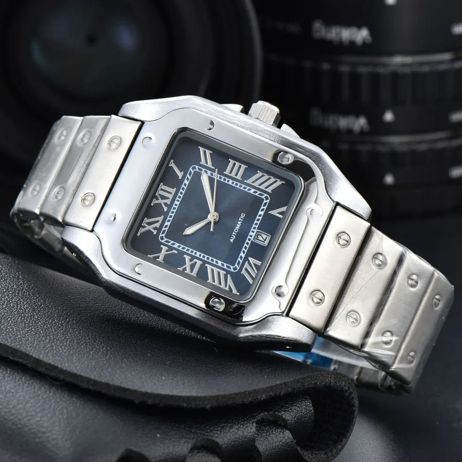 Business Color Block Solid Color Butterfly Double Snap Quartz Men's Watches