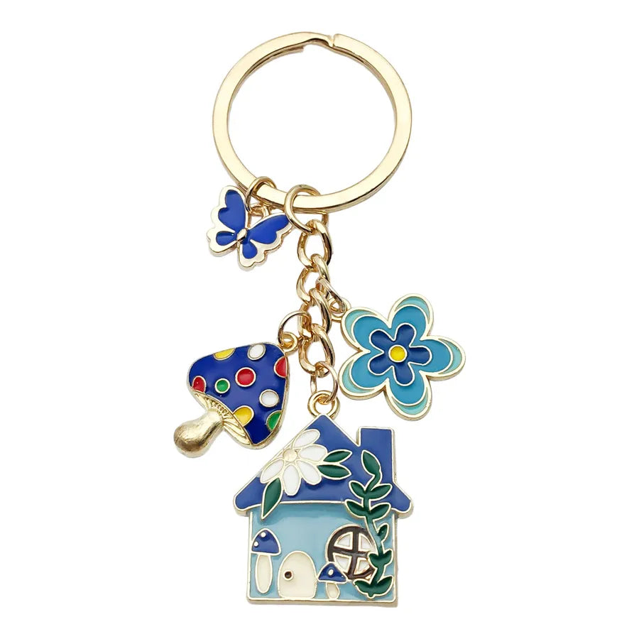 Cute Sweet Heart Shape Butterfly Alloy Enamel Bag Pendant Keychain