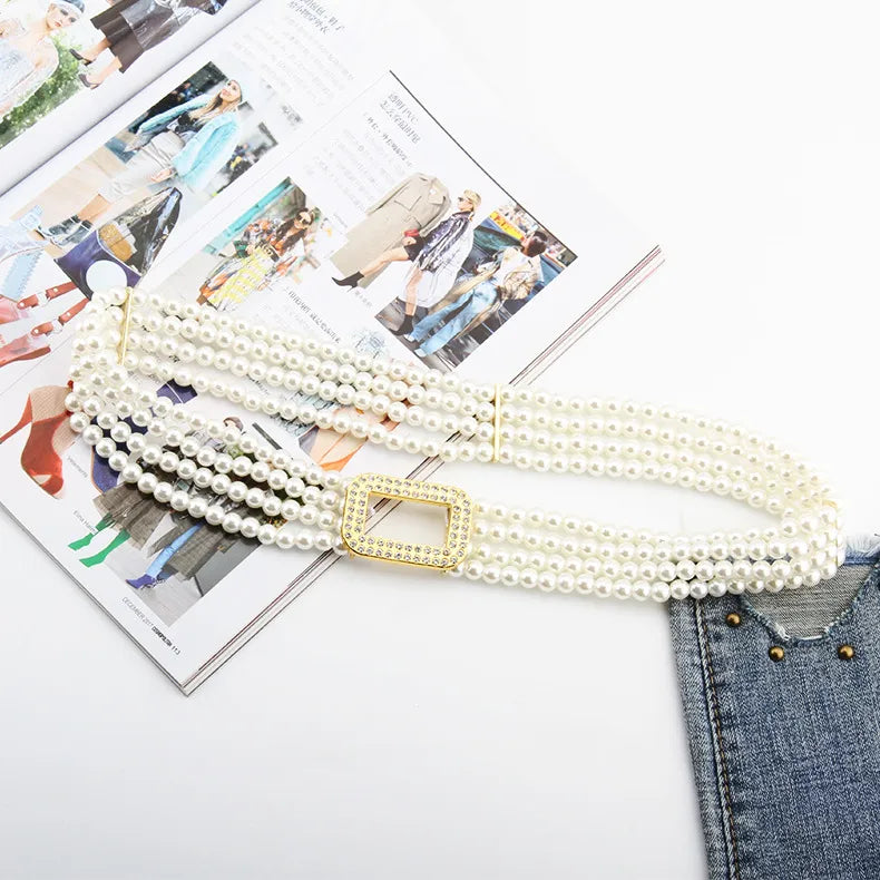 simple style square oval flower plastic beaded inlay rhinestones women's chain belts 1 piece