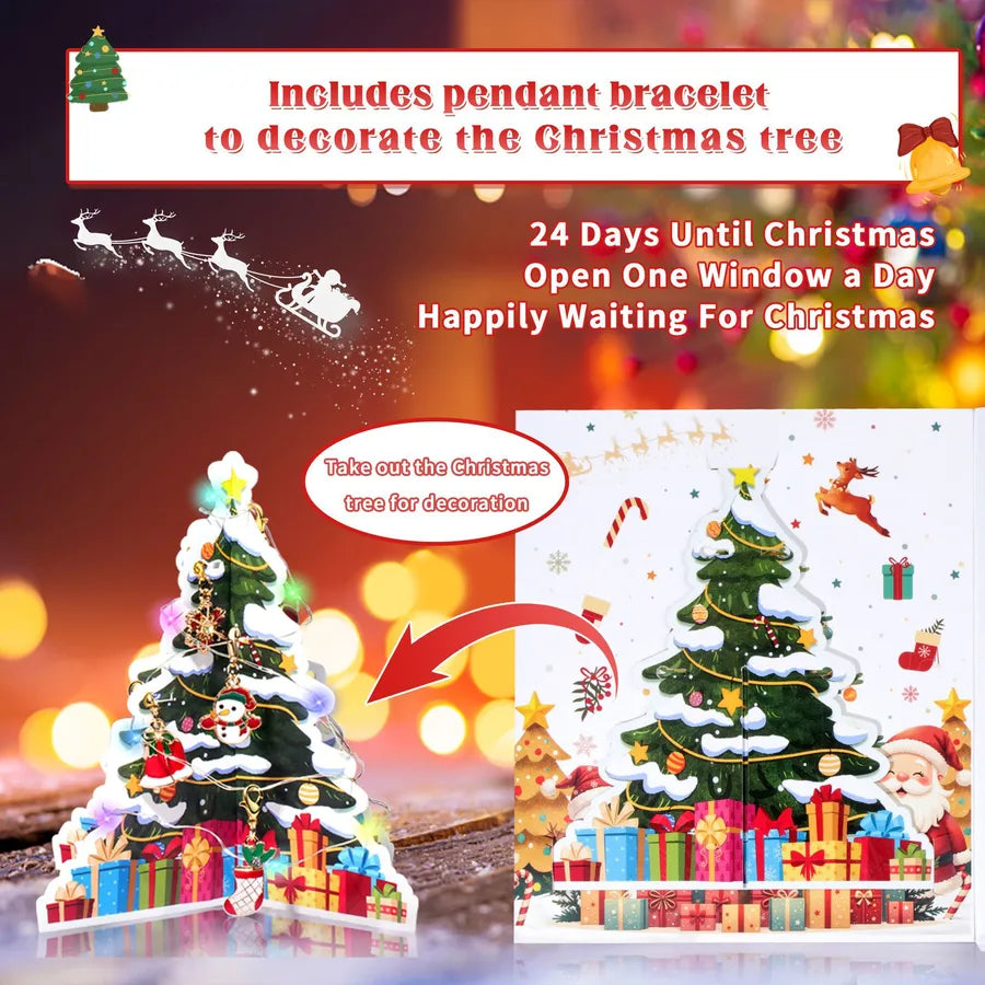 Christmas Arrival Day Countdown Calendar 24 Cells DIY Cartoon Deer Children's Bracelets Zinc Alloy Christmas Theme Handmade