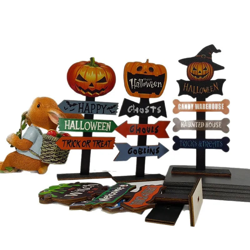 Wooden Halloween Decorations Ghost Festival Props Pumpkin Sprite Letter Wooden Ornaments Ghost Wooden Display Stand