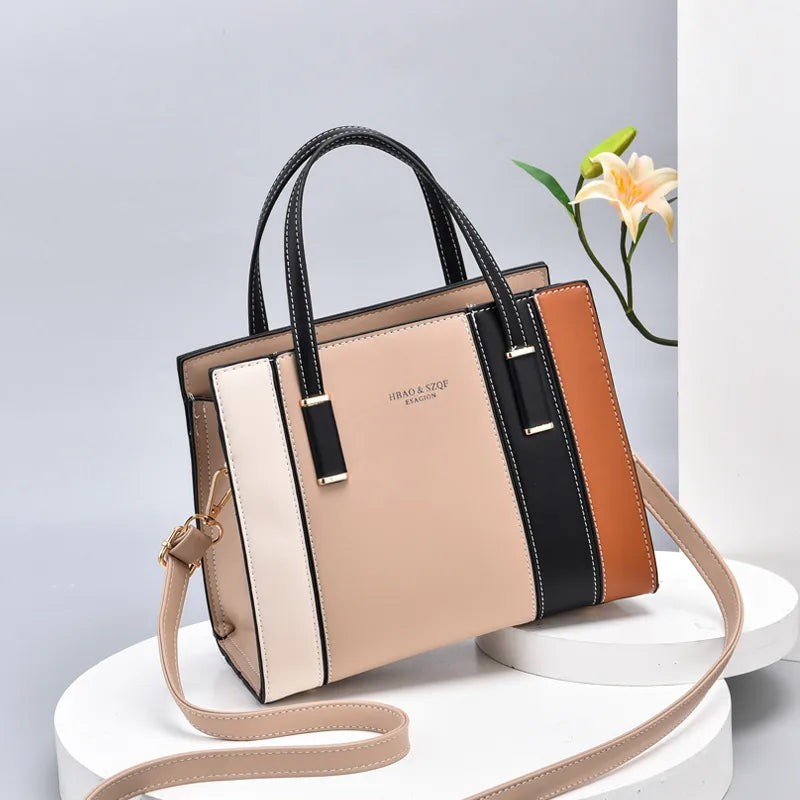 women's pu leather color block elegant streetwear bucket zipper handbag bucket bag