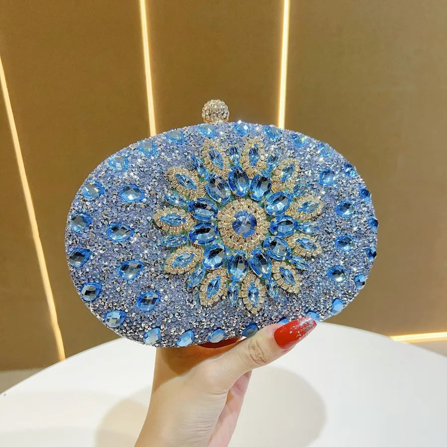 Elegant Diamond Embellished Mini Crossbody Evening Bag Luxury Polyester Round Cylinder Shape Fashion Chain Element