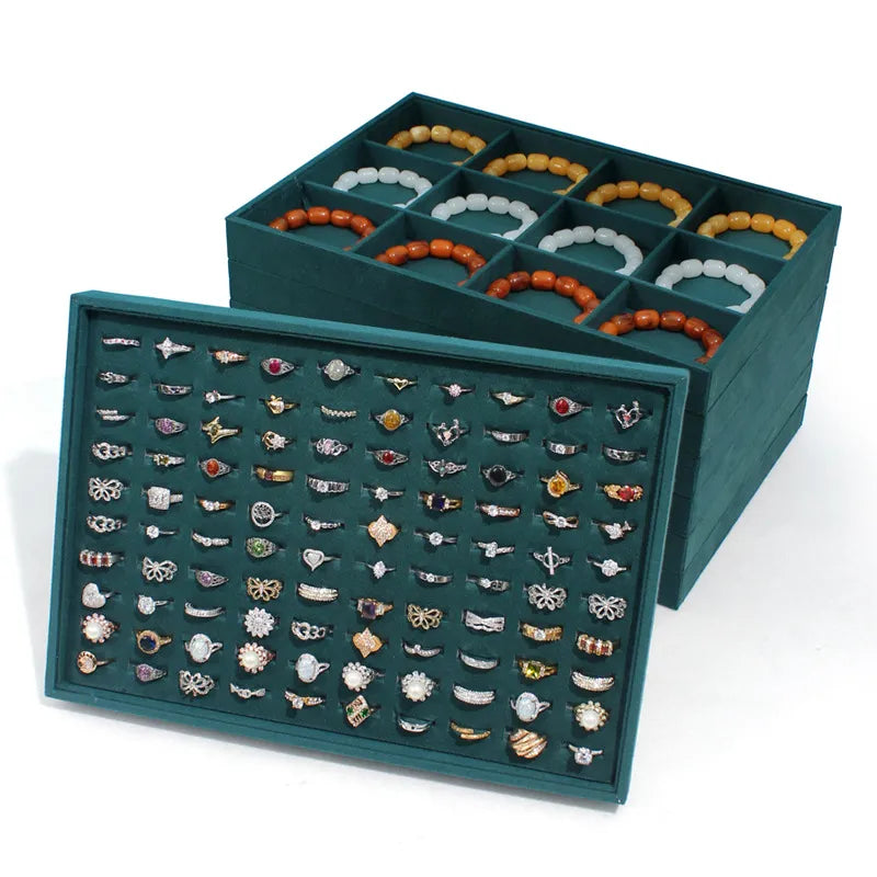 Dark Green Jewelry Necklace Box Ring Bracelet Jade Storage Box Bangle Pendant Display Props Earring Jewelry Tray