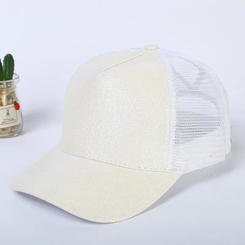New Style Baseball Cap Breathable Shiny Sequin Mesh Tail Net Hat Sun Protection Summer Fashion Unisex Simple Design Hat