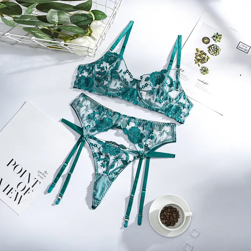 wholesale new fashion embroidered lace see-through underwear