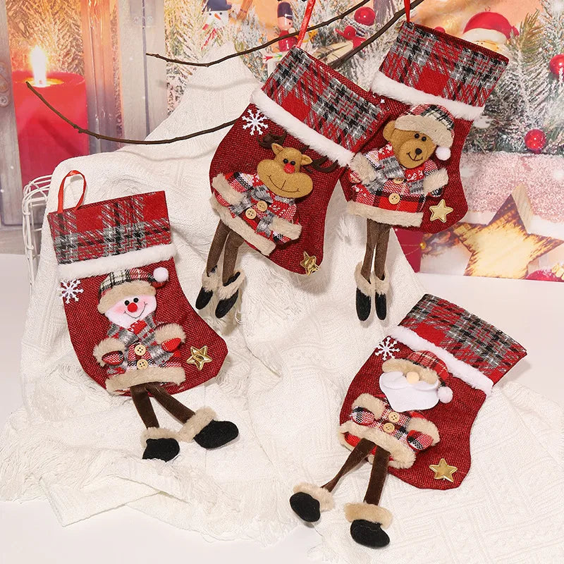 christmas retro santa claus snowman elk cloth party christmas socks