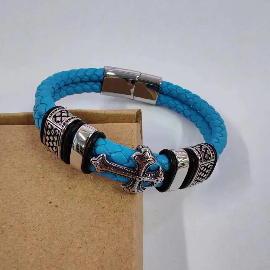 popular leather cross stainless steel bracelet metal accessories genuine leather bracelet men's bracelet jewelry