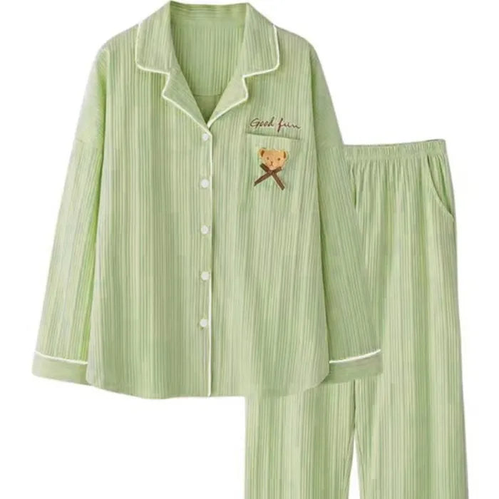 Spring Autumn Women's Long Sleeve Thin Casual Comfortable Home Clothes Set Polyester Milk Silk Medium Weight Sleepwear