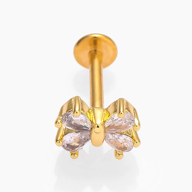 1 Piece Lip Rings Simple Style Commute Leaves Heart Shape Flower 316L Stainless Steel  Inlay Zircon 18K Gold Plated Ear Cartilage Rings & Studs