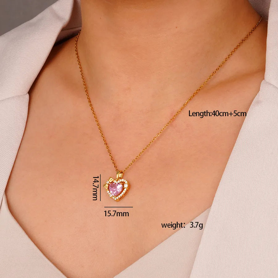 Wholesale Jewelry Glam Cute Luxurious Heart Shape 304 Stainless Steel Copper cable chain Pendant Necklace