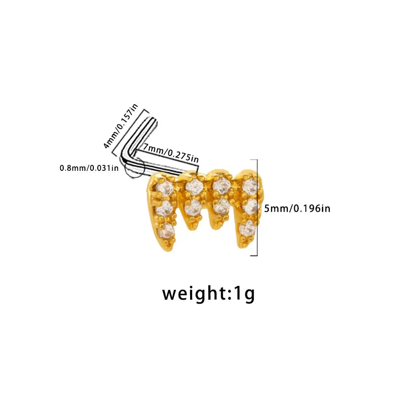 1 Piece Nose Rings & Studs Simple Style Classic Style Animal Heart Shape Snake 316L Stainless Steel  Copper Plating Inlay Acrylic Glass Zircon Gold Plated Nose Rings & Studs
