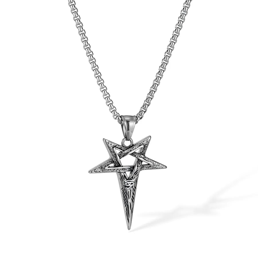 Wholesale Jewelry Hip-Hop Vintage Style Pentagram Eye Of Horus 304 Stainless Steel Pendant Necklace