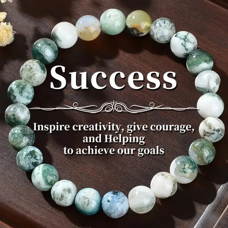 Hot Sale 8mm Multicolor Natural Stone Beaded Bracelet Tree Pattern Agate Bracelet Wholesale Handmade Bracelet