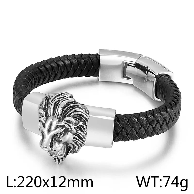 Punk Streetwear Animal Lion Stainless Steel 18K Gold Plated Men'S Bangle