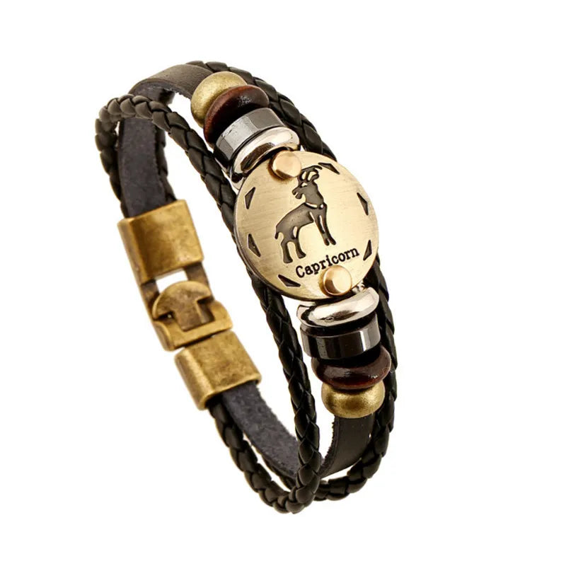 retro streetwear geometric pu leather alloy men's bangle