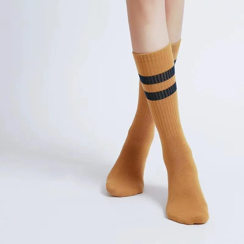 Unisex Casual Sports Letter Stripe Cotton Crew Socks A Pair
