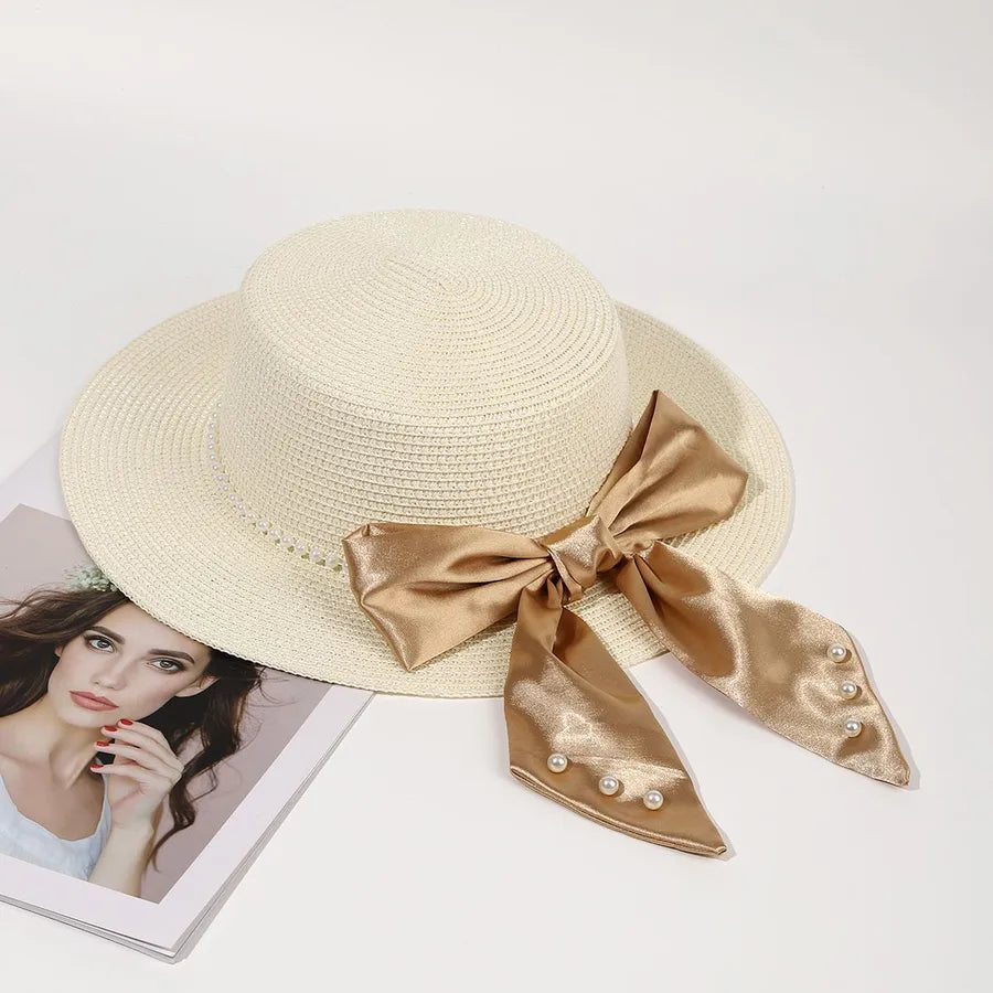 Women's Pastoral Bow Knot Flat Eaves Sun Hat