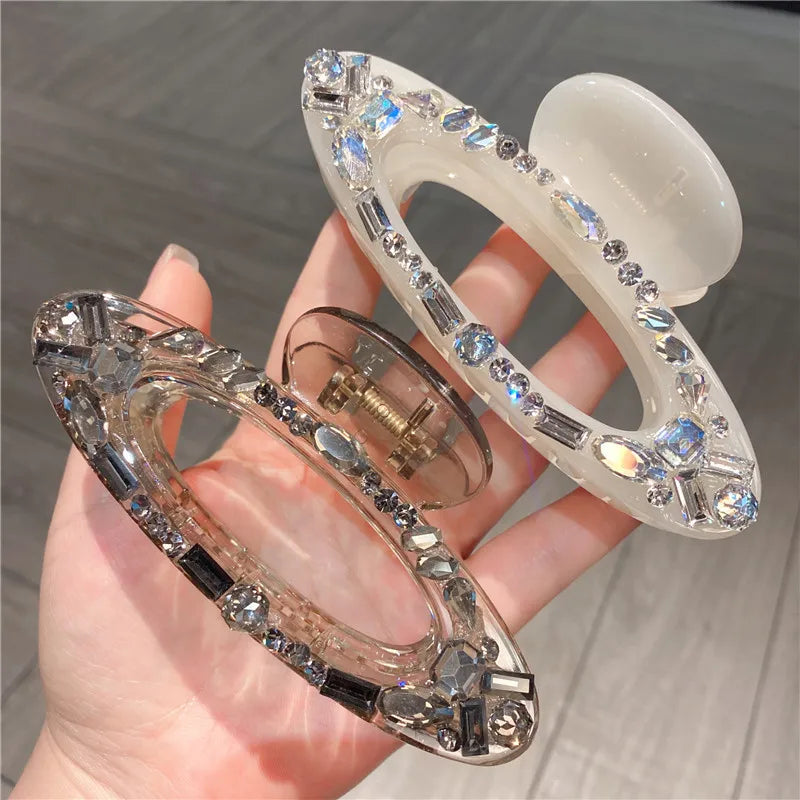 New Luxury Sparkling Water Diamond Hair Claw Clip Large Size Ponytail Holder Shark Clamp Elegant Updo Hair Accessories
