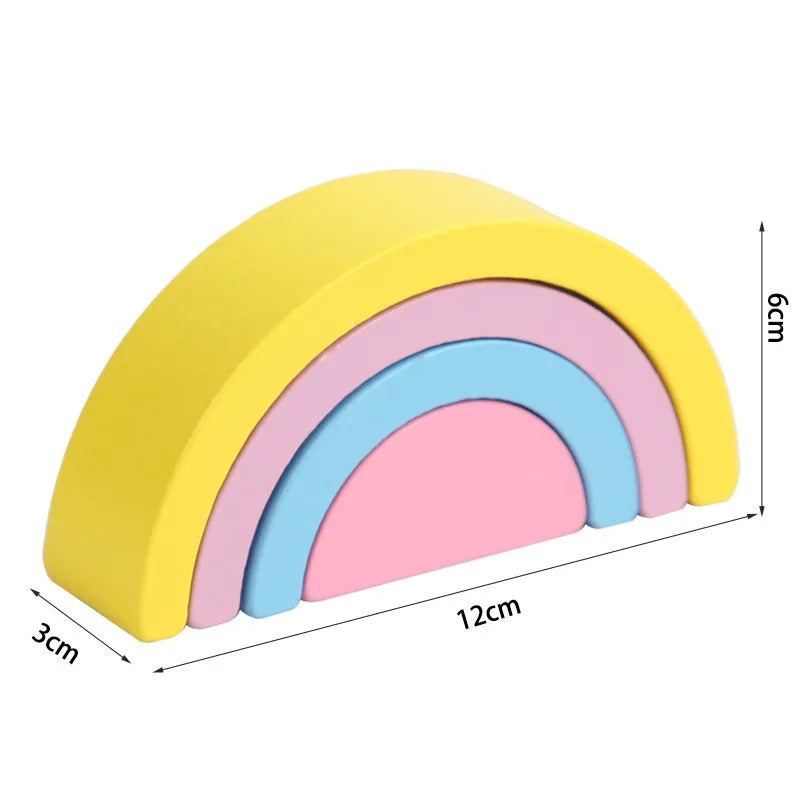 Wooden Rainbow Arch Bridge Semi-Circular Building Blocks Rainbow Display Piece Curved Board Colorful Shape Rainbow Man Stacking Toy
