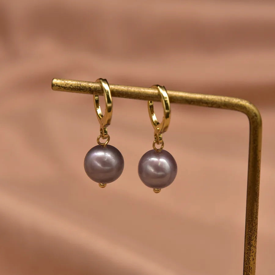 1 Pair Freshwater Pearl Zircon Freshwater pearl earrings Round Drop Earrings