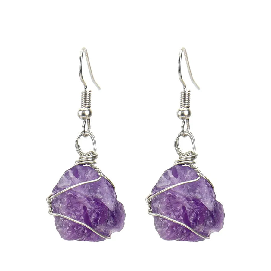 1 pair retro geometric natural stone plating metal drop earrings