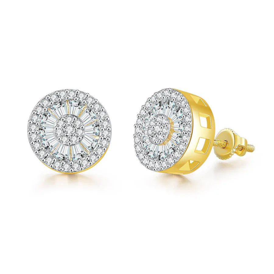 1 Pair Hip-Hop Round Square Heart Shape Plating Inlay Copper Zircon White Gold Plated Gold Plated Ear Studs