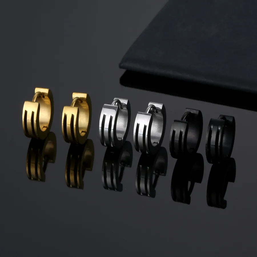 hip-hop round titanium steel earrings 1 piece
