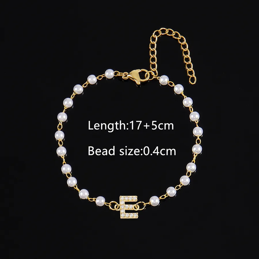 Elegant Simple Style Classic Style Letter 201 Stainless Steel Artificial Pearl Copper Bracelets 1 PCS/Package