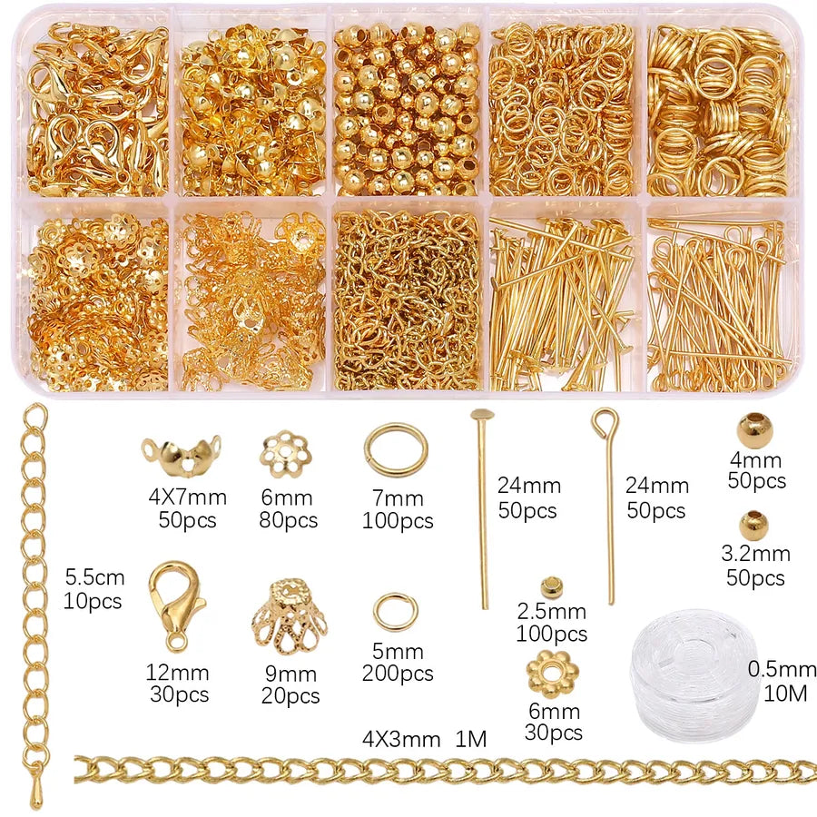 Handmade Beading Jewelry Accessories Kit Earring Hook Bracelet Necklace Material Tool Set Round Circle Chain Metal Simple Design