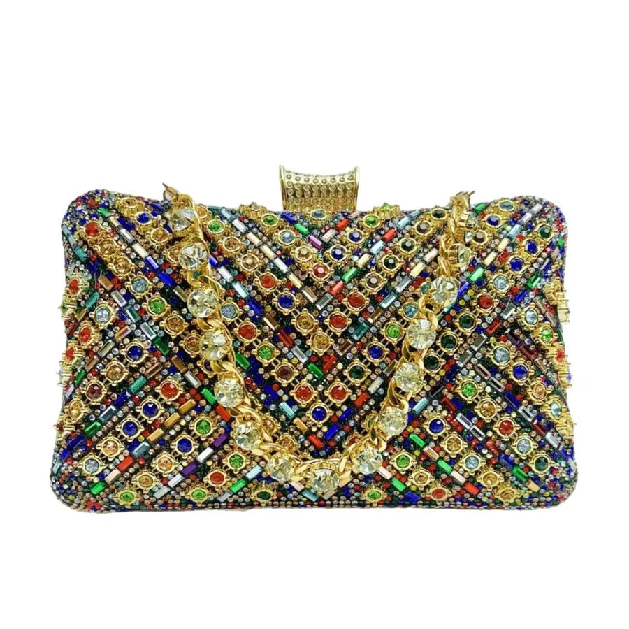 New Evening Gown Diamond Clutch Bag Single Shoulder Crossbody Women's Handbag Pillow Shape Polyester Striped Pattern