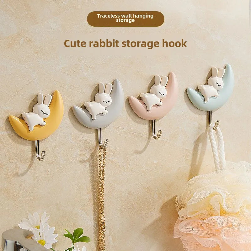 Rabbit hook self-adhesive bathroom dormitory bedroom door bathroom cartoon month punch-free wall hanging