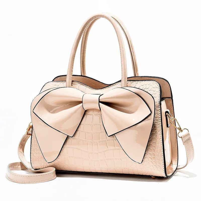 Women's Medium Pu Leather Bow Knot Classic Style Pillow Shape Zipper Handbag