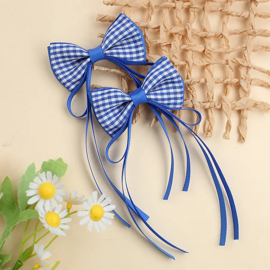 Plaid Ribbon Bow Fresh Plaid Pair Clip British   Spring New