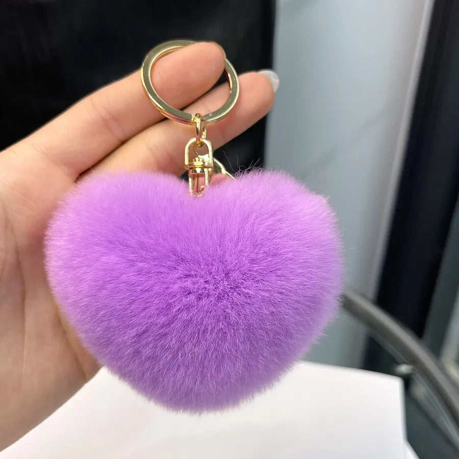 Classic Style Heart Shape Rex rabbit fur Bag Pendant Keychain