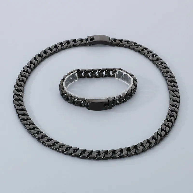 Hipster Dopamine Bracelet Hip Hop Simple Vacuum Plating 12mm Cuban Chain Stainless Steel Necklace Men's suit